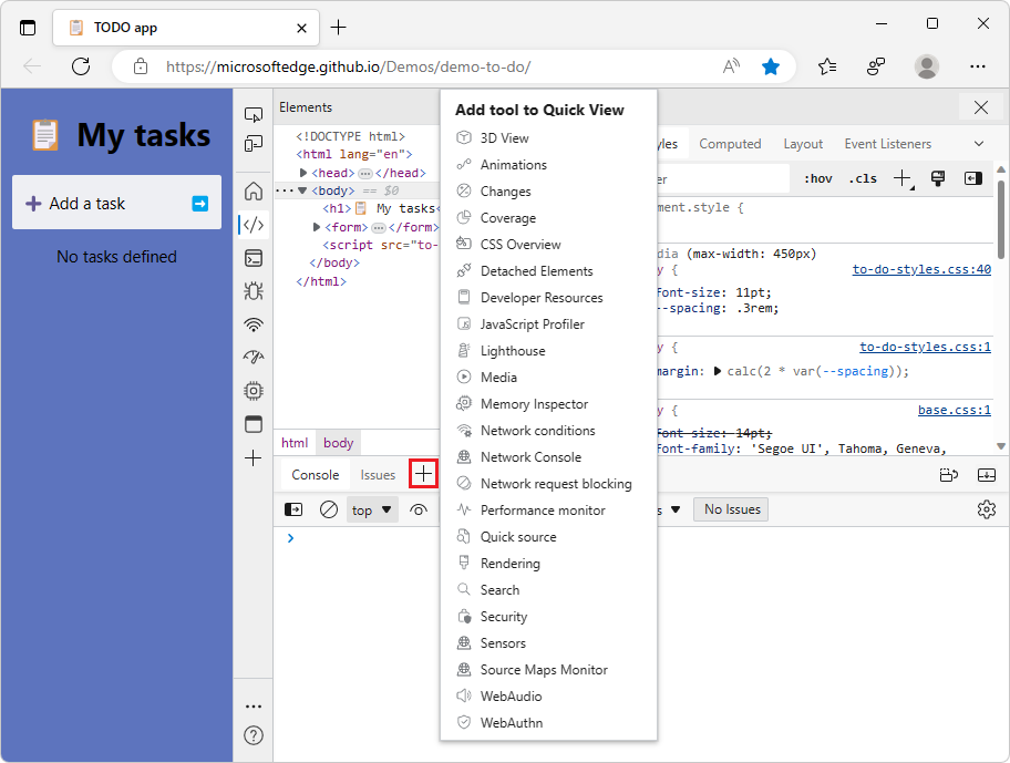 Hinzufügen eines Tools zum Bereich 