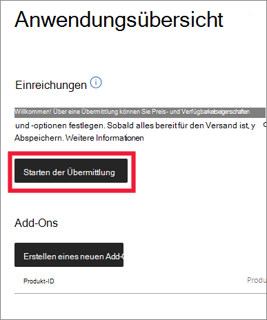 Starten einer neuen App-Übermittlung im Microsoft Partner Center