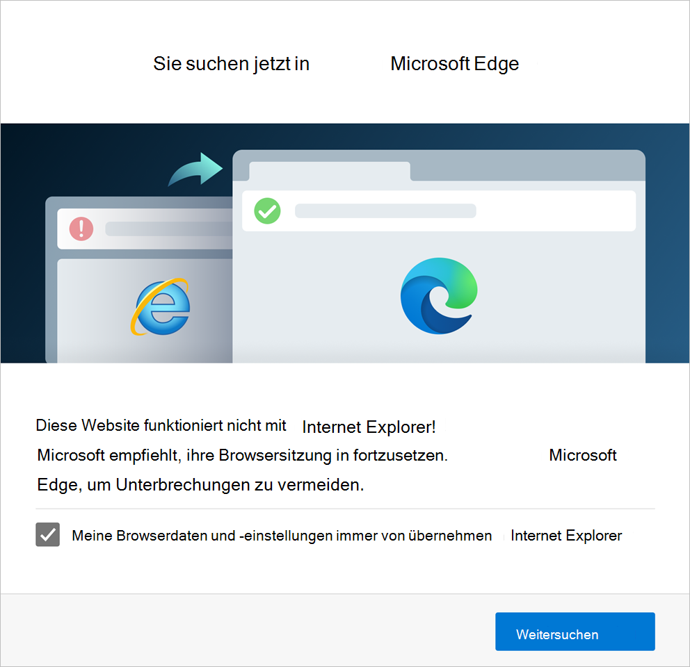 Browserbenachrichtigung und Aufforderung zum Importieren von Daten und Einstellungen