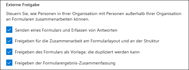 Microsoft Forms-Administratoreinstellung für die externe Freigabe