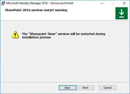 Bildschirmbild der SharePoint-Timer-Warnmeldung