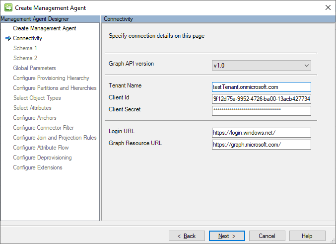 Image für Connectoreinstellungen mit Konnektivitätsdetails