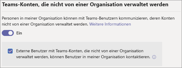 Screenshot der Einstellungen für externe Konten