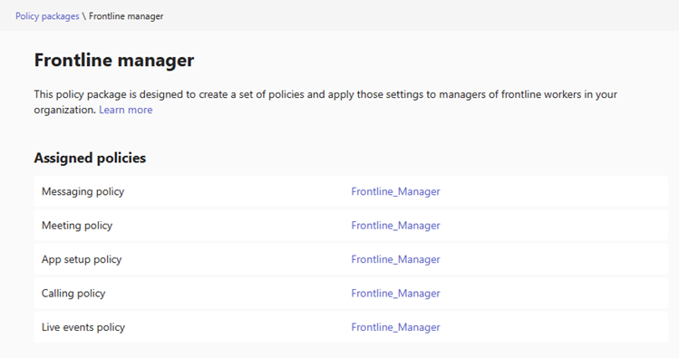 Screenshot der Richtlinien im Frontline-Manager-Richtlinienpaket