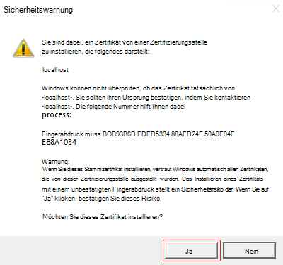 Screenshot: Sicherheitswarnung mit rot hervorgehobener Option 