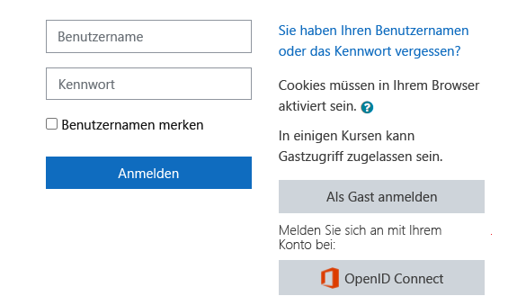 Screenshot: Anmelden bei open-id connect