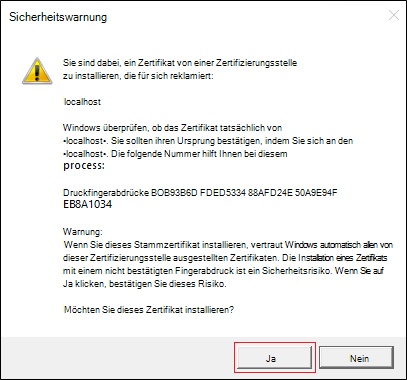 Screenshot: Sicherheitswarnung mit rot hervorgehobener Option 