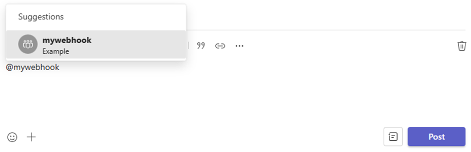 Screenshot: @Erwähnung den Namen des ausgehenden Webhooks