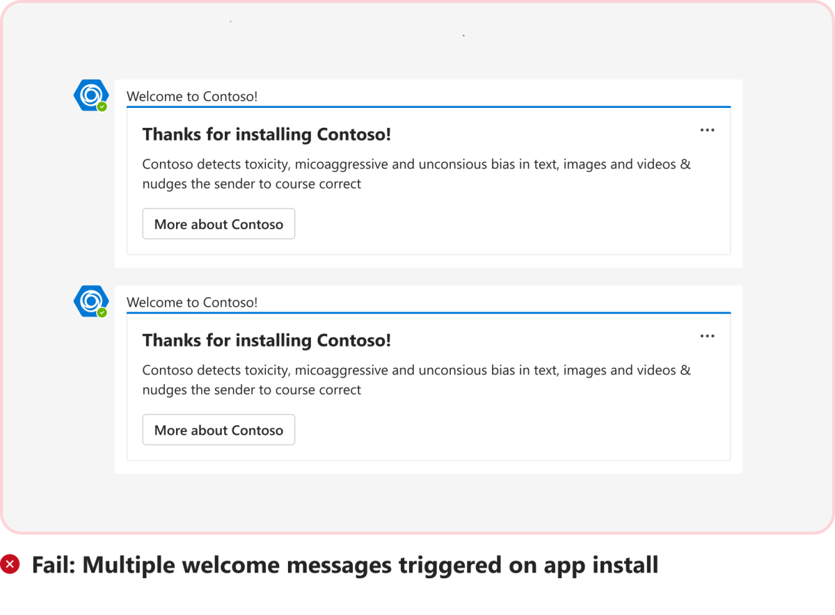 Die Grafik zeigt ein Beispiel für den Bot, der bei der App-Installation mehrere Willkommensmeldungen auslöst.