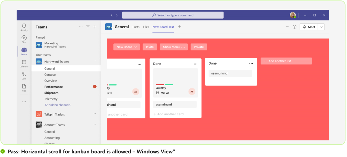 Die Grafik zeigt ein Beispiel für einen horizontalen Bildlauf im Kanban-Board.