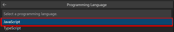 Screenshot: Option zum Auswählen der Programmiersprache