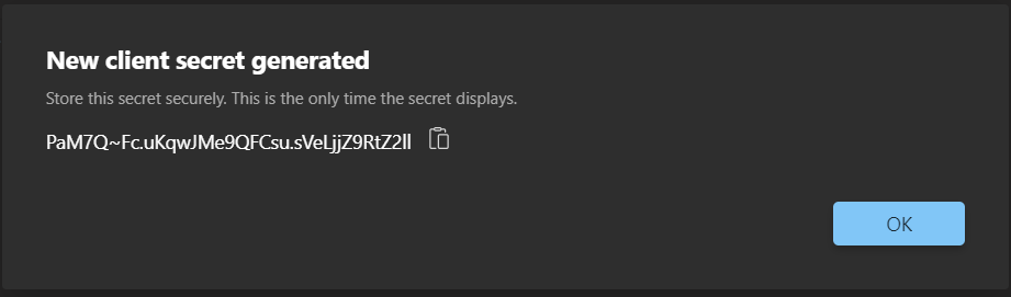 Screenshot der Abbildung, in der der geheime Clientschlüssel generiert wurde.