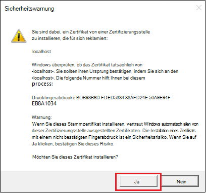 Screenshot: Sicherheitswarnung mit Option 