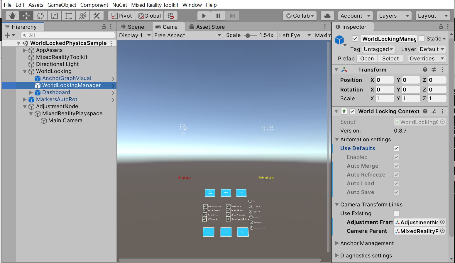 Screenshot von Unity mit dem einfachsten WLT-Setup