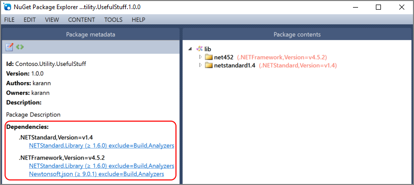 Das Ergebnis der Anwendung einer Bedingung auf die PackageReference mit VS2017