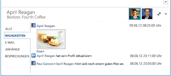 Bereich des Outlook Connector für soziale Netzwerke