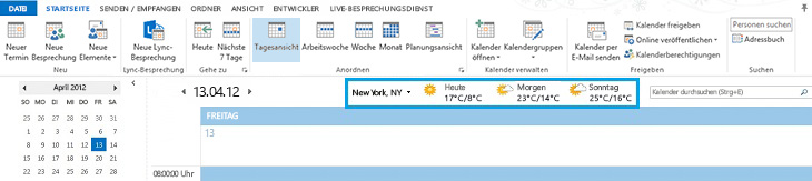 Wetterleiste mit Vorhersage für New York.