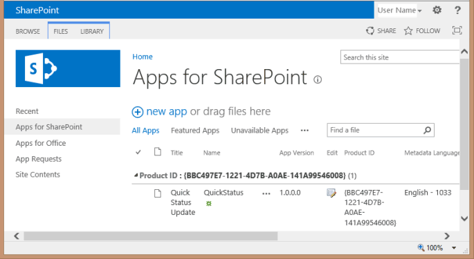 Die QuickStatus-App wird sharePoint hinzugefügt