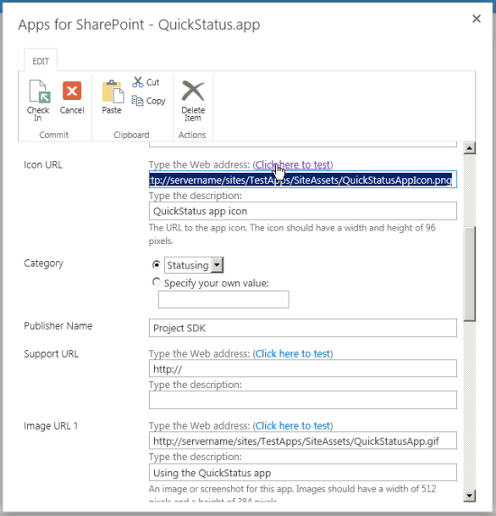 Festlegen von Eigenschaften in SharePoint für die App