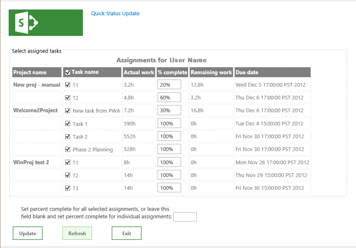 Entwurf der QuickStatus-App-Seite