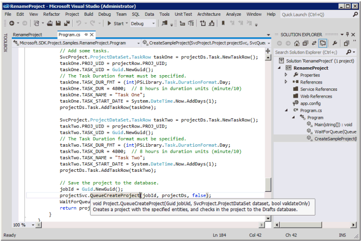 Verwenden von IntelliSense für eine Methode in einem PSI-Dienst