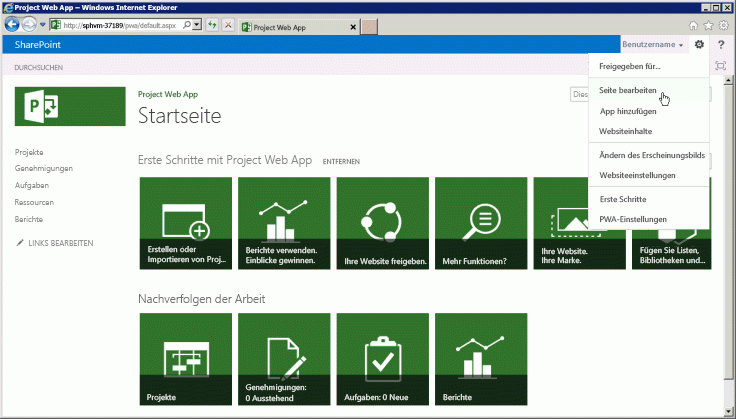 Bearbeiten der Startseite in Project Web Access