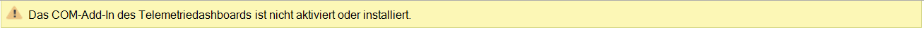 Screenshot einer Fehlermeldung, die angibt, dass das Telemetriedashboard-COM-Add-In nicht aktiviert oder installiert ist.