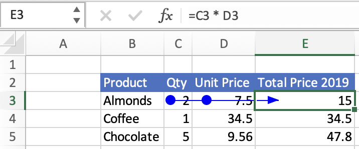 Pfeilverfolgungszellen auf der Excel-Benutzeroberfläche.