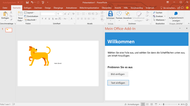 PowerPoint mit einem Bild eines Hundes und dem Text 