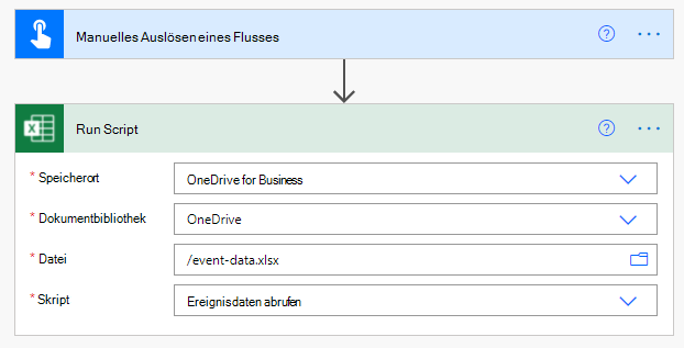 Der fertige Excel Online (Business)-Connector für das erste Skript in Power Automate.