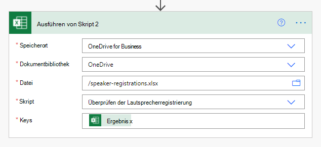 Der fertige Excel Online (Business)-Connector für das zweite Skript in Power Automate.