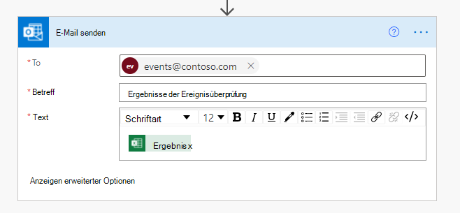 Der abgeschlossene Office 365 Outlook-Connector in Power Automate.