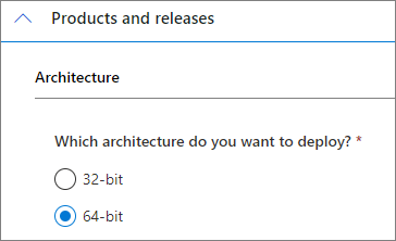 Screenshot der Seite, um die Architekturoption auszuwählen.