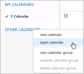 Screenshot, der die Option „Kalender öffnen“ zeigt.