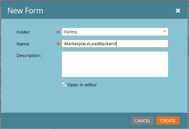 Screenshot mit marketo Design Studio New Form Creation.