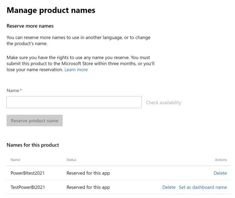 Registerkarte zum Verwalten von Produktnamen in einem Angebot für Power BI-Visuals