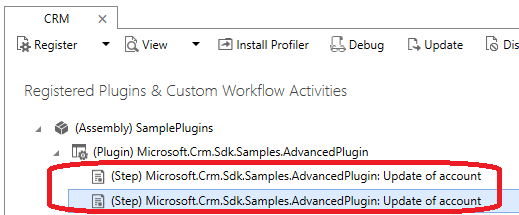 Registrierung von doppelten Plug-in-Schritten.