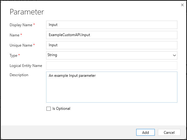 Formular zum Erstellen Benutzerdefinierter API-Anforderungsparameter