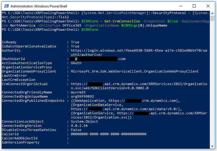 Dataverse-Verbindungsinformationen und -status.