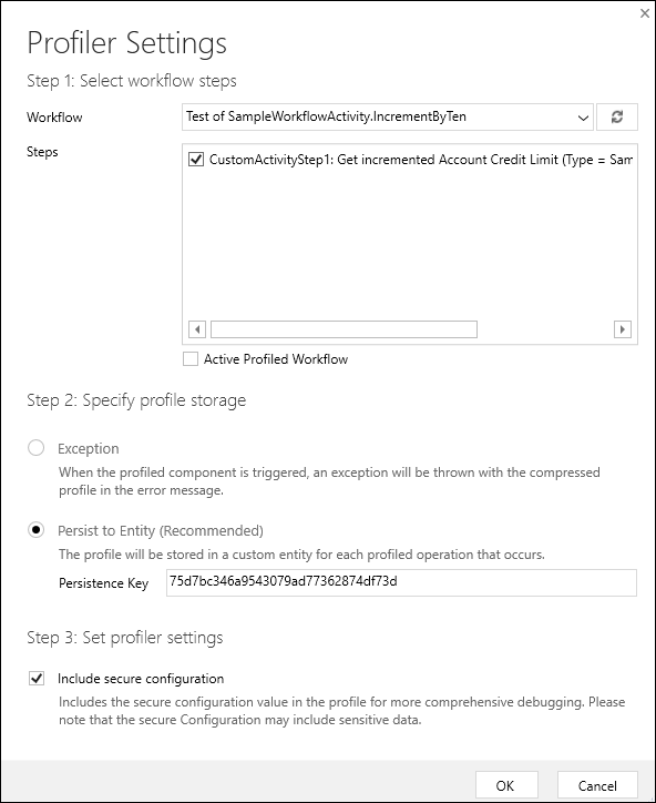 Profiler-Einstellungsdialog.