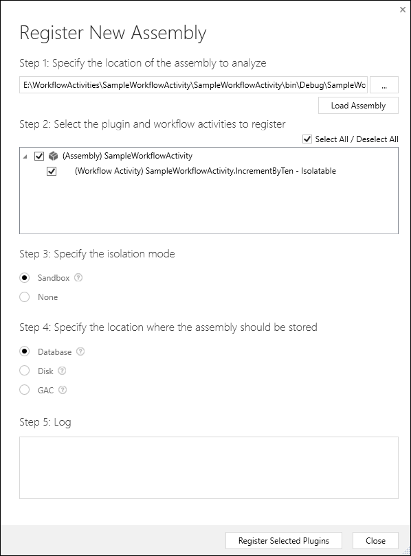 Assembly-Dialog registrieren.