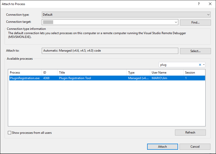 Visual Studio – Dialog „Zum Verarbeiten anfügen“.