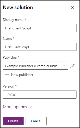 Lösungsformular für die Erste-Client-Script-Lösung