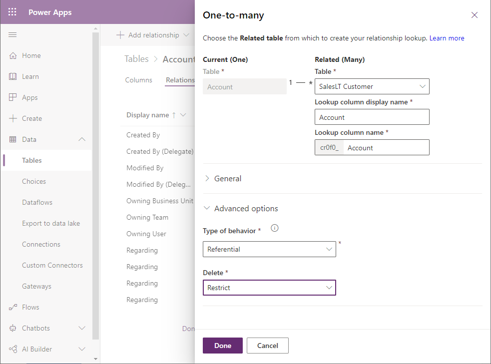 Beziehungen in Dataverse