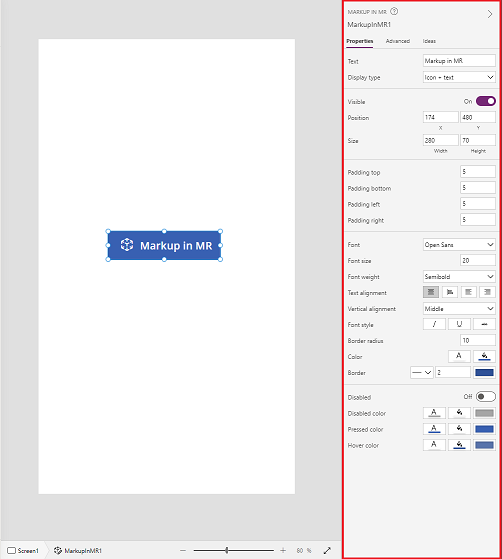 Eigenschaften des Steuerelements „Markup in MR”