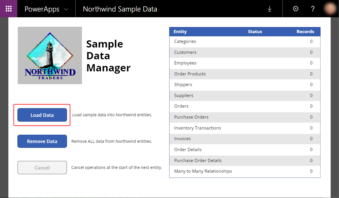 Schaltfläche „Daten laden“ in Sample Data Manager