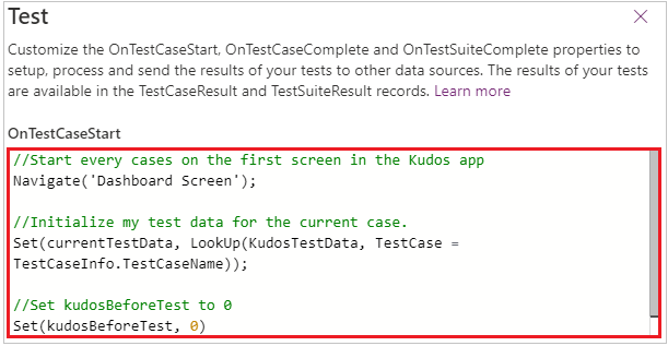 Beispiel für OnTestCaseStart