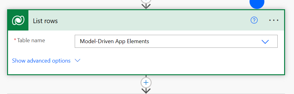 Dataverse-Tabellenzeilen für Elemente der modellgesteuerten App mithilfe eines Flows auflisten