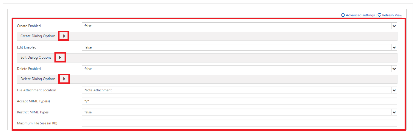 Optionen für Notizen