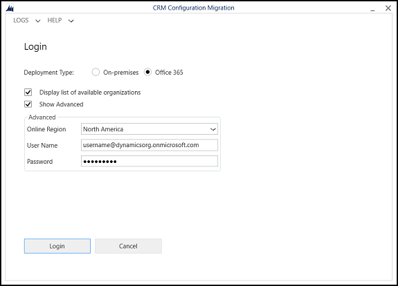 Stellen Sie Authentifizierungsdetails bereit, um sich mit Ihrer Dataverse-Umgebung zu verbinden, von der Sie Daten exportieren möchten